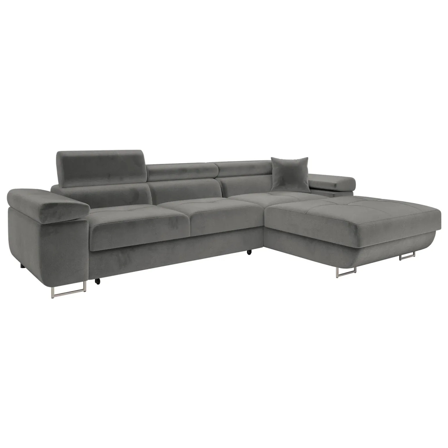 Divano letto con angolo a sinistra 4 posti 280x170cm box contenitore velluto grigio Elvio