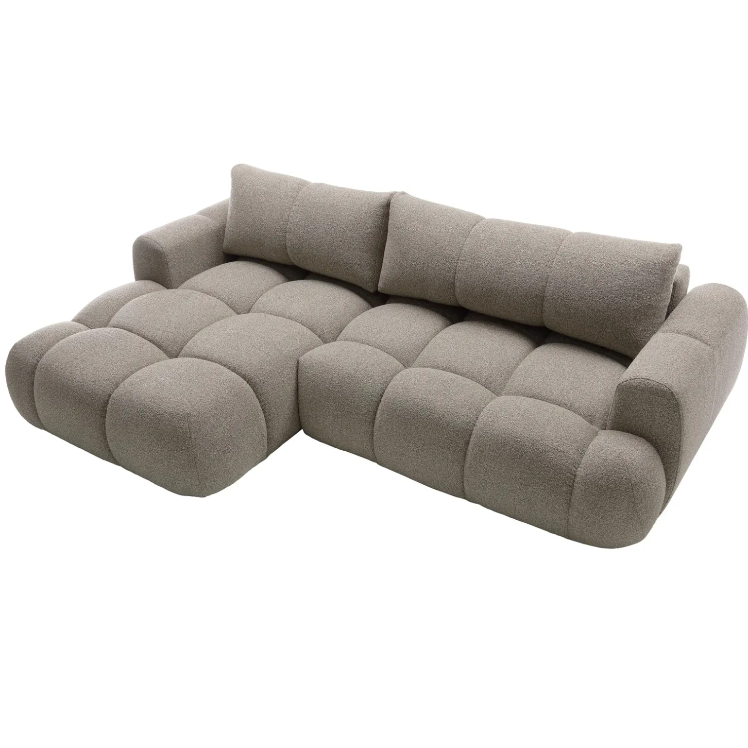 Divano letto con angolo a sinistra 4 posti 270x173cm con contenitore tessuto bouclé grigio tortora Litos