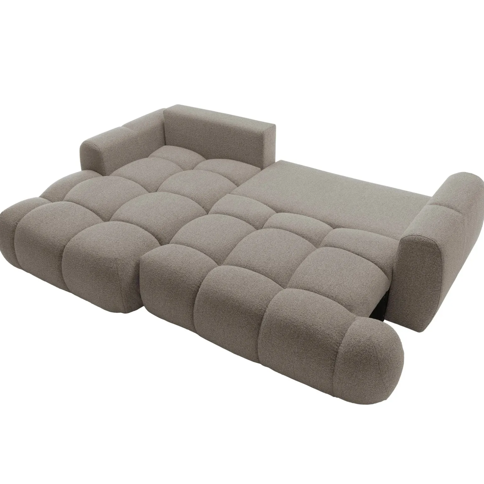 Divano letto con angolo a sinistra 4 posti 270x173cm con contenitore tessuto bouclé grigio tortora Litos