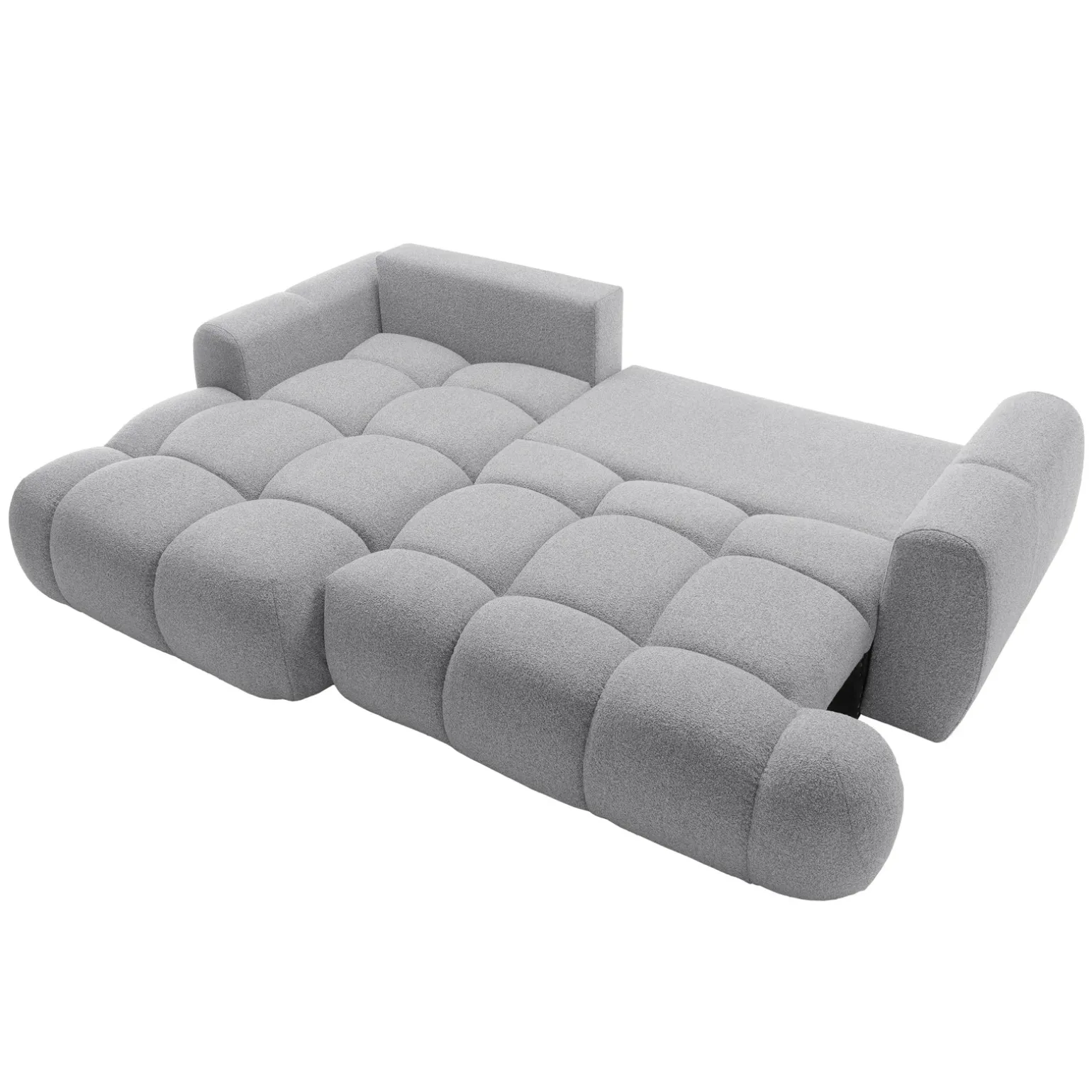 Divano letto con angolo a sinistra 4 posti 270x173cm con contenitore tessuto bouclé grigio chiaro Litos