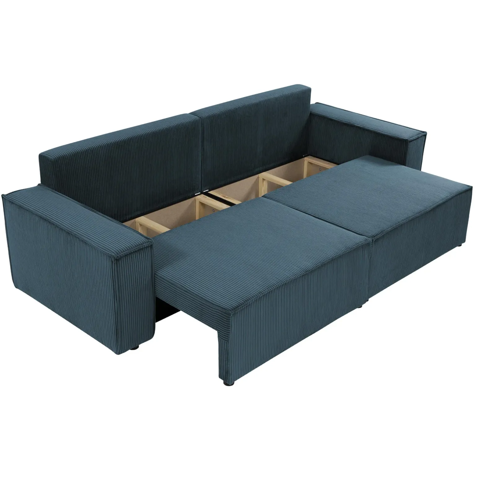 Divano letto matrimoniale 3 posti 245x90cm velluto a coste blu Ploffy