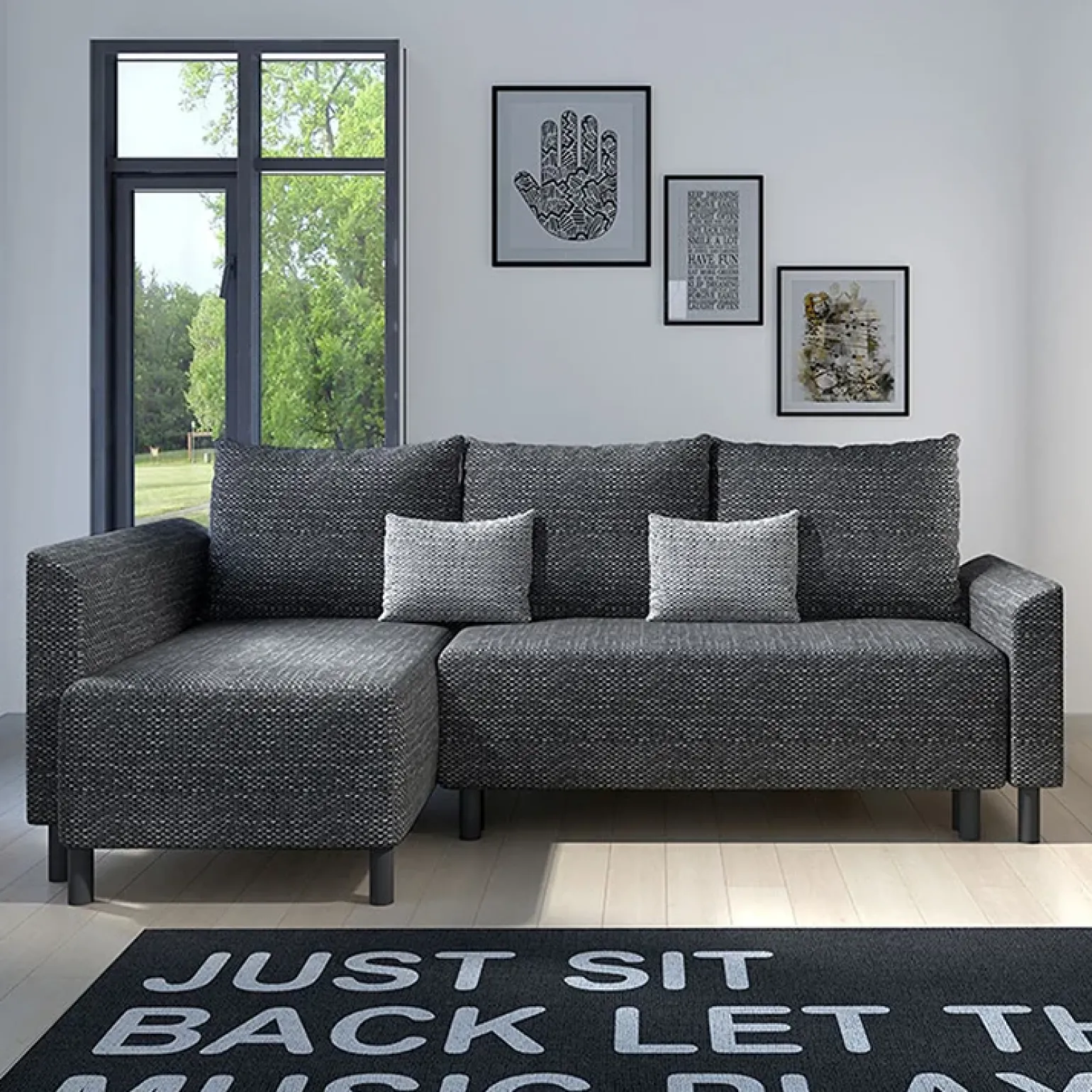Divano letto matrimoniale 3 posti 205cm grigio chiaro e scuro Connie