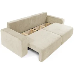 Divano letto matrimoniale 3 posti 248x90cm velluto a coste beige Slurp