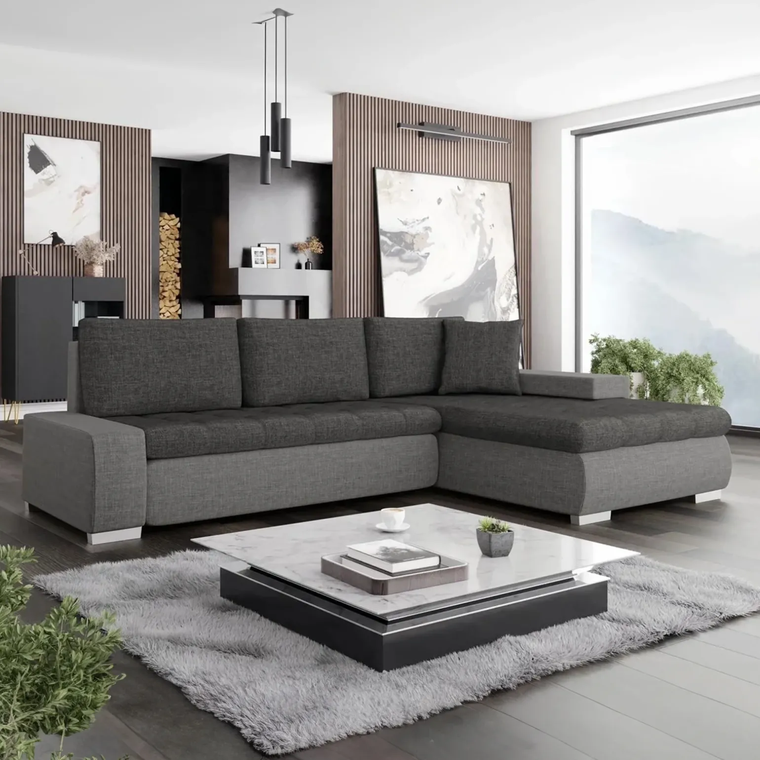Divano letto matrimoniale 3 posti 265cm grigio chiaro e scuro Bette