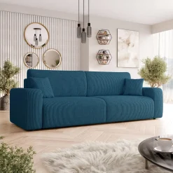 Divano letto matrimoniale 3 posti 248x90cm velluto a coste blu Slurp