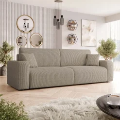 Divano letto matrimoniale 3 posti 248x90cm velluto a coste tortora Slurp