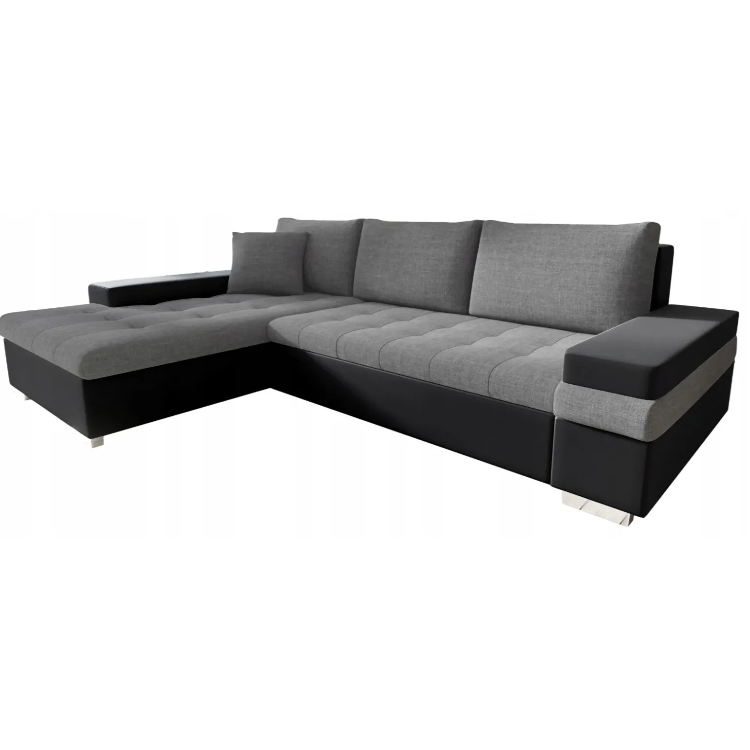Divano letto matrimoniale angolare 3 posti 274cm grigio nero Apollina