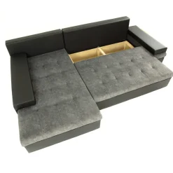 Divano letto matrimoniale angolare 3 posti 274cm grigio nero Apollina