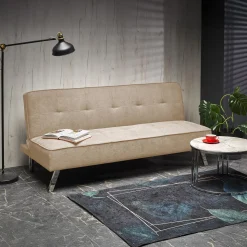 Divano letto pieghevole 173x83cm 3 posti moderno in tessuto beige Veliero