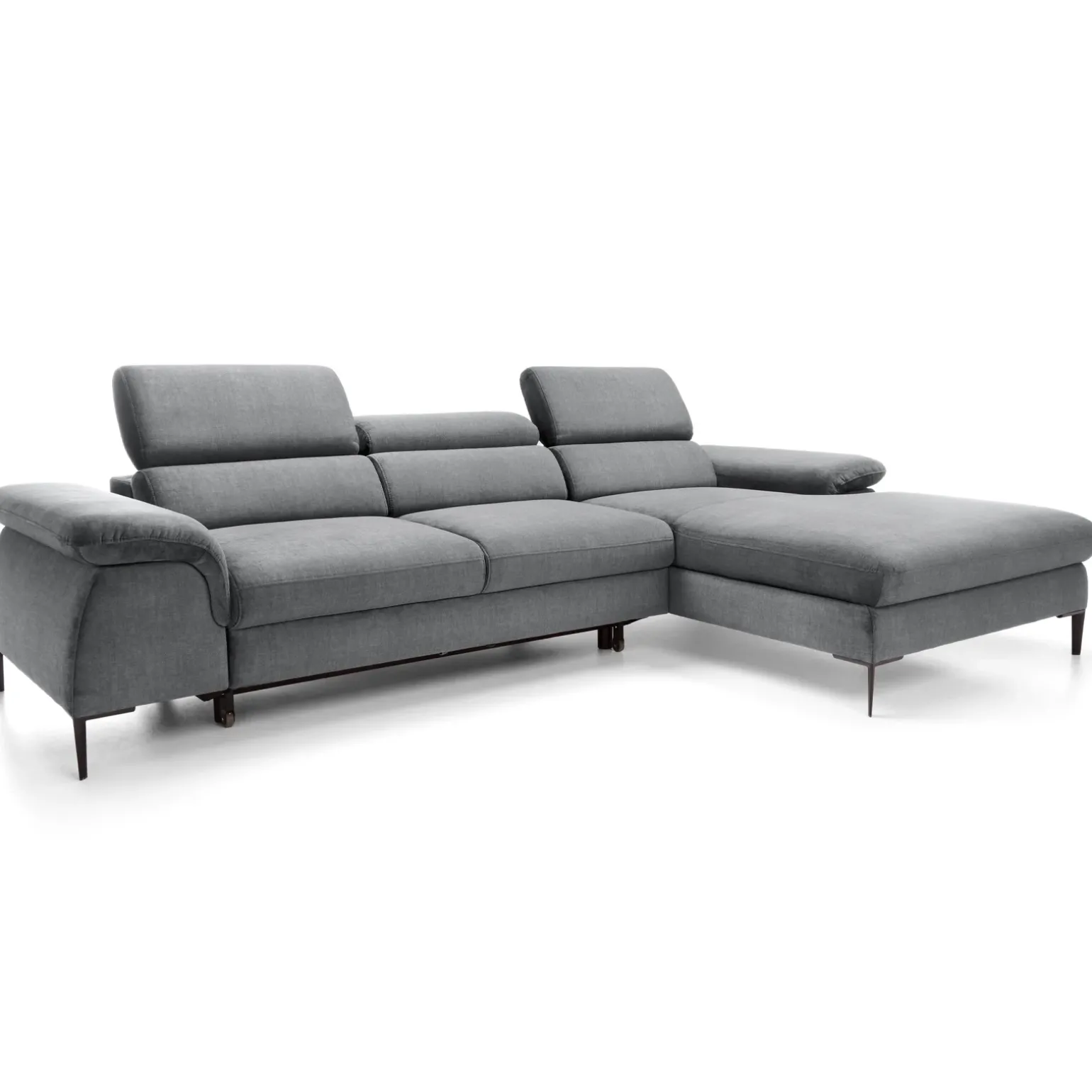 Divano letto regolabile angolare destra 4 posti 288x182cm tessuto grigio chiaro Loungey