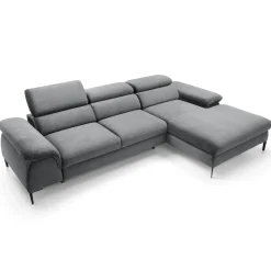 Divano letto regolabile angolare destra 4 posti 288x182cm tessuto grigio chiaro Loungey