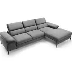 Divano letto regolabile angolare destra 4 posti 288x182cm tessuto grigio chiaro Loungey