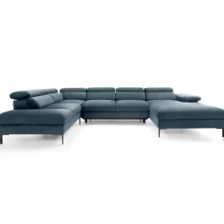 Divano letto regolabile angolare sinistro 5 posti 353x214cm tessuto azzurro Calmora