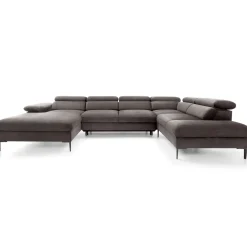Divano letto regolabile angolare destro 5 posti 353x214cm tessuto tortora scuro Calmora