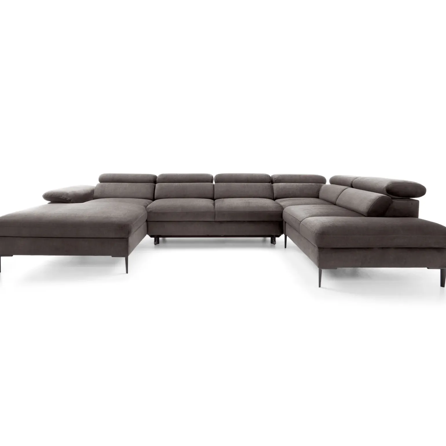 Divano letto regolabile angolare destro 5 posti 353x214cm tessuto tortora scuro Calmora