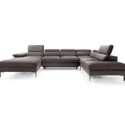 Divano letto regolabile angolare destro 5 posti 353x214cm tessuto tortora scuro Calmora