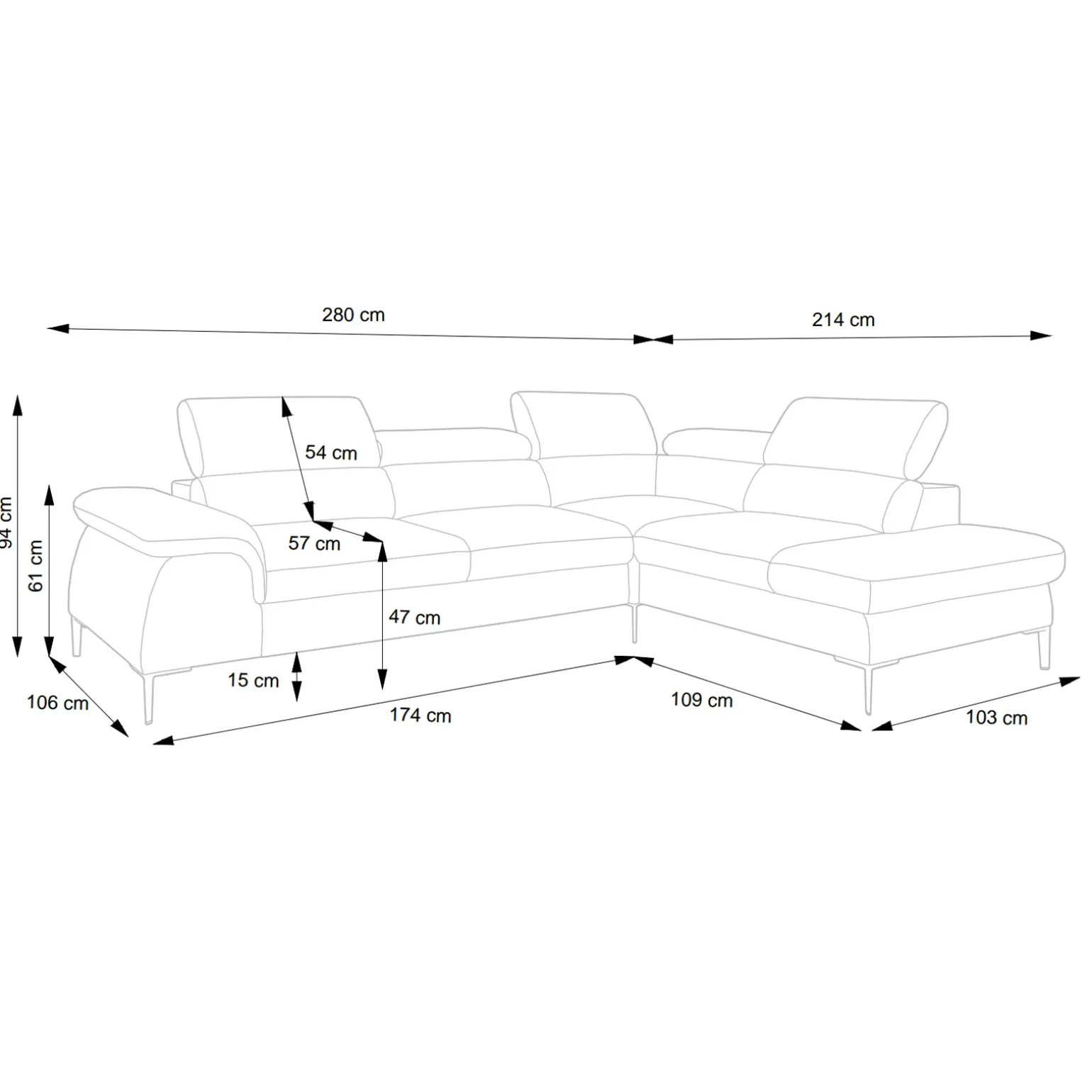 Divano letto regolabile angolare sinistra 5 posti 280x214cm tessuto tortora Snuggity