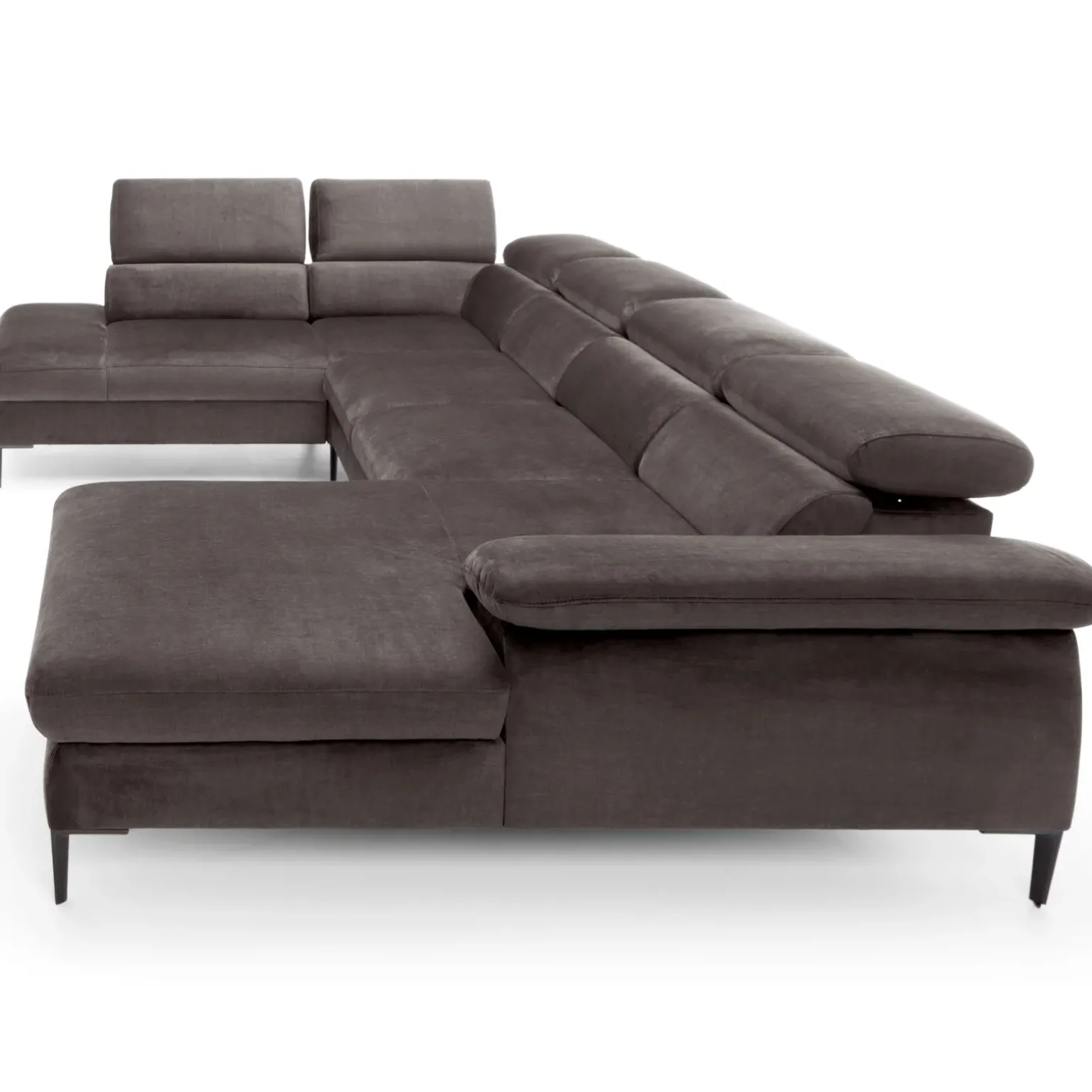 Divano letto regolabile angolare sinistro 5 posti 353x214cm tessuto tortora scuro Calmora