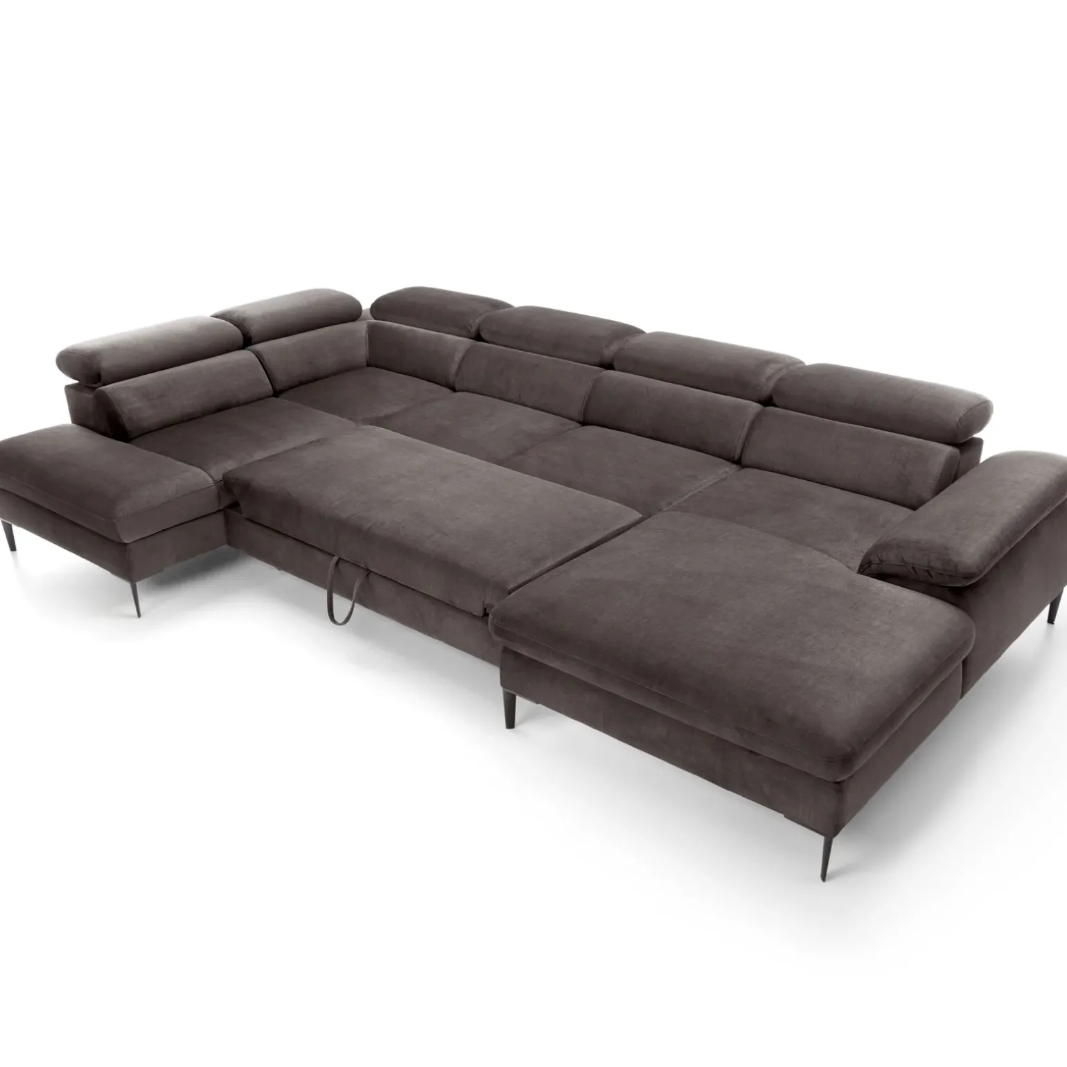 Divano letto regolabile angolare sinistro 5 posti 353x214cm tessuto tortora scuro Calmora