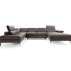 Divano letto regolabile angolare sinistro 5 posti 353x214cm tessuto tortora scuro Calmora