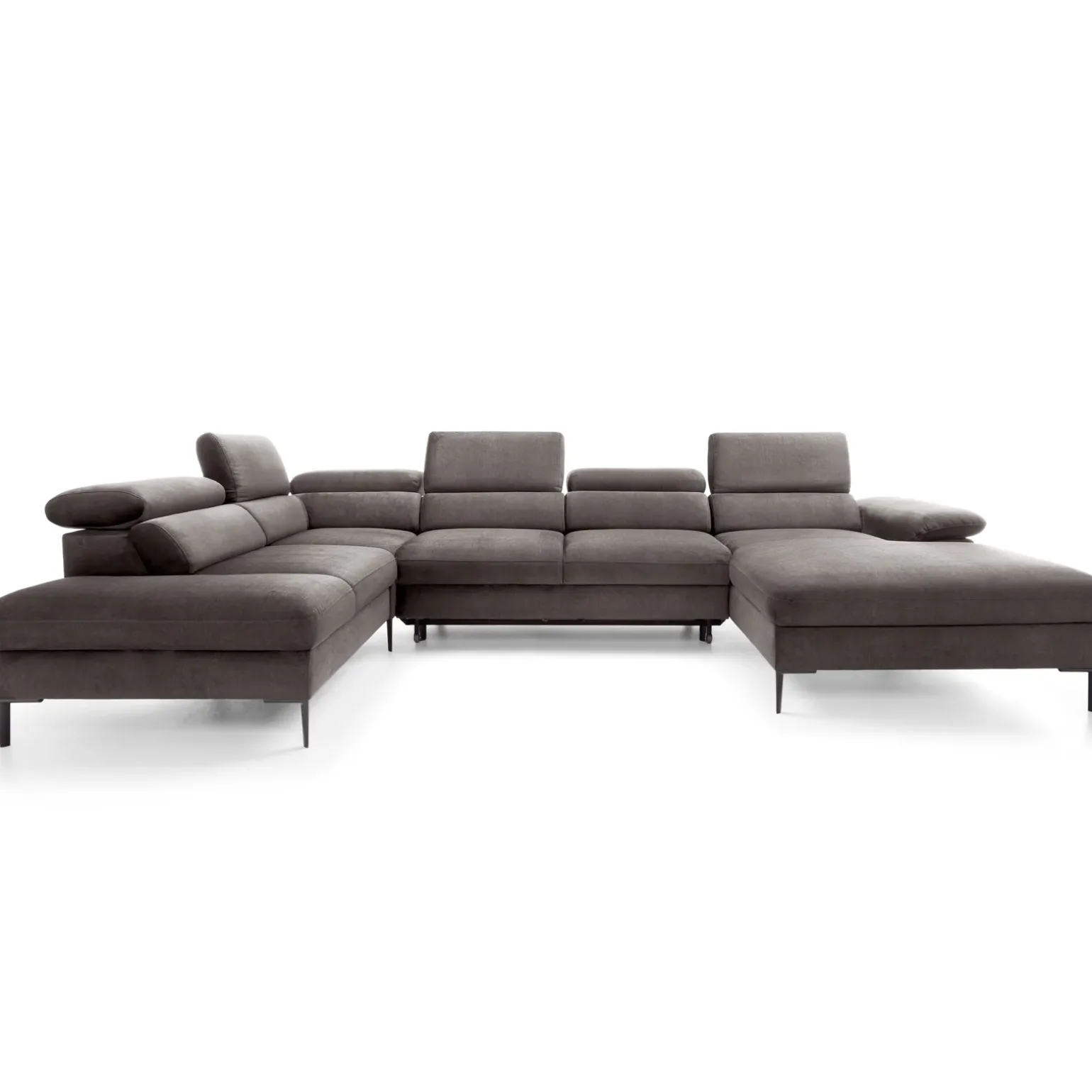 Divano letto regolabile angolare sinistro 5 posti 353x214cm tessuto tortora scuro Calmora