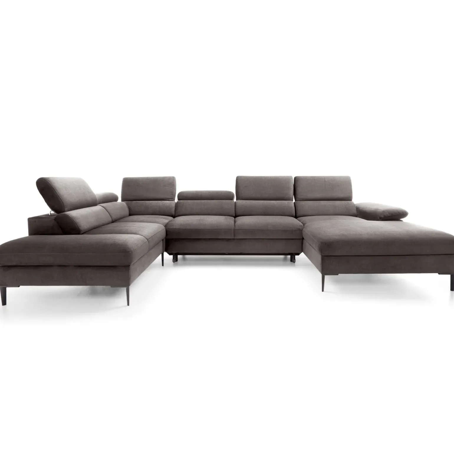 Divano letto regolabile angolare sinistro 5 posti 353x214cm tessuto tortora scuro Calmora
