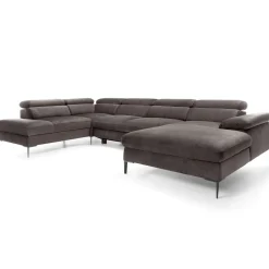 Divano letto regolabile angolare sinistro 5 posti 353x214cm tessuto tortora scuro Calmora