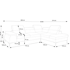 Divano letto regolabile angolare destra 5 posti 280x214cm tessuto blu Snuggity