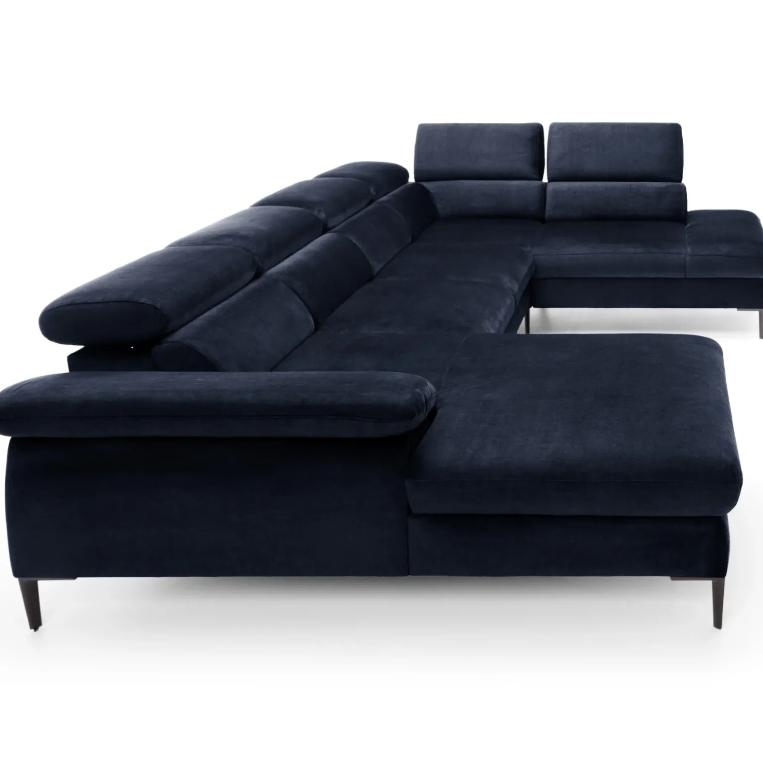 Divano letto regolabile angolare destro 5 posti 353x214cm tessuto blu Calmora