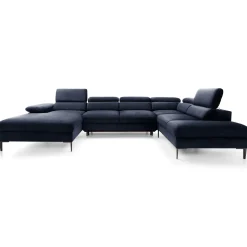 Divano letto regolabile angolare destro 5 posti 353x214cm tessuto blu Calmora
