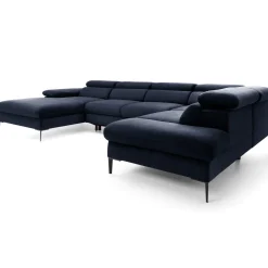 Divano letto regolabile angolare destro 5 posti 353x214cm tessuto blu Calmora