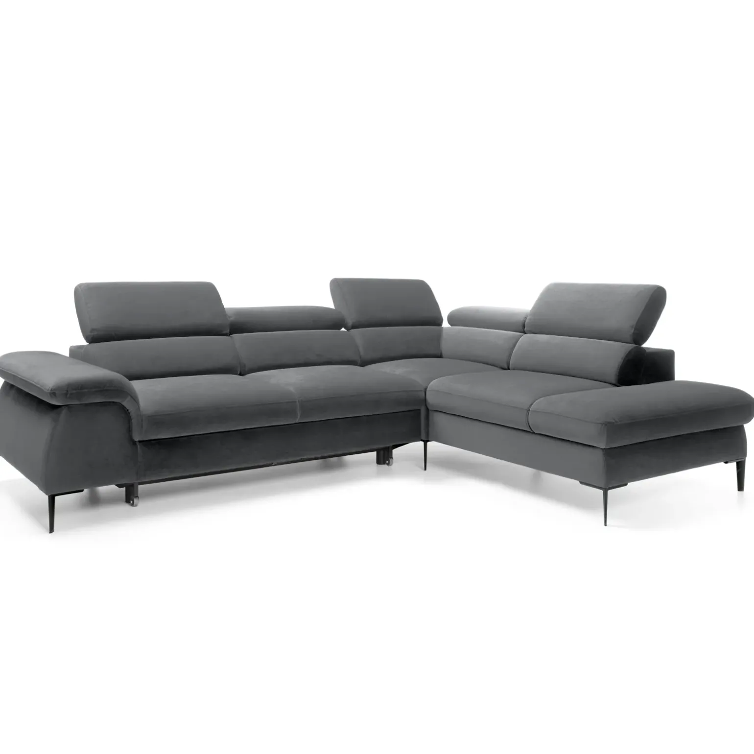 Divano letto regolabile angolare destra 5 posti 280x214cm tessuto grigio Snuggity