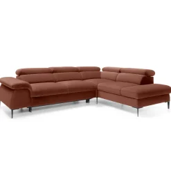 Divano letto regolabile angolare destra 5 posti 280x214cm tessuto arancio corallo Snuggity