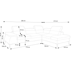 Divano letto regolabile angolare destra 5 posti 280x214cm tessuto arancio corallo Snuggity