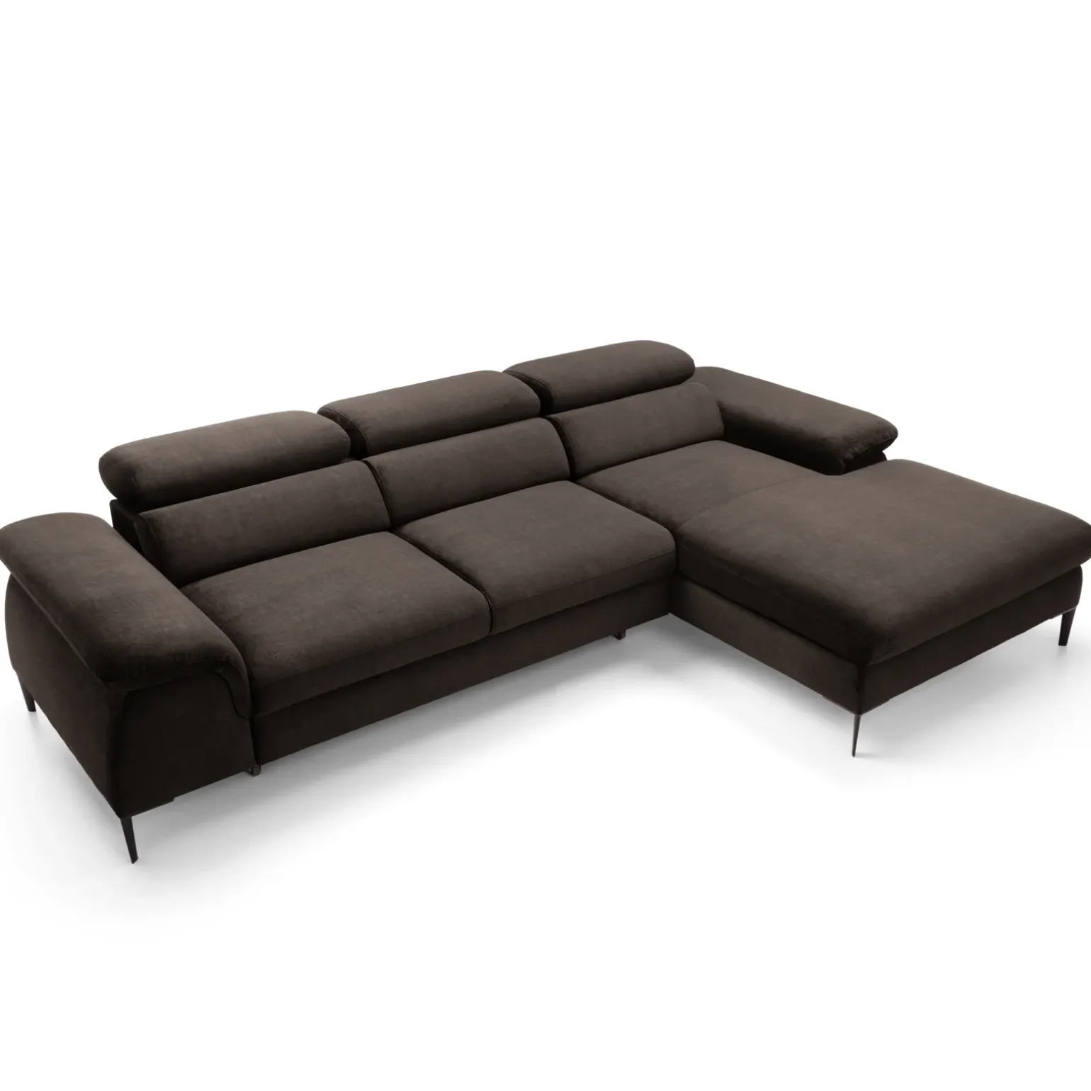 Divano letto regolabile angolare destra 4 posti 288x182cm tessuto marrone Loungey