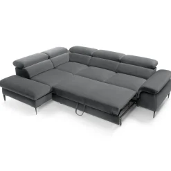 Divano letto regolabile angolare sinistra 5 posti 280x214cm tessuto grigio Snuggity