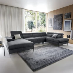 Divano letto regolabile angolare destro 5 posti 353x214cm tessuto grigio scuro Calmora