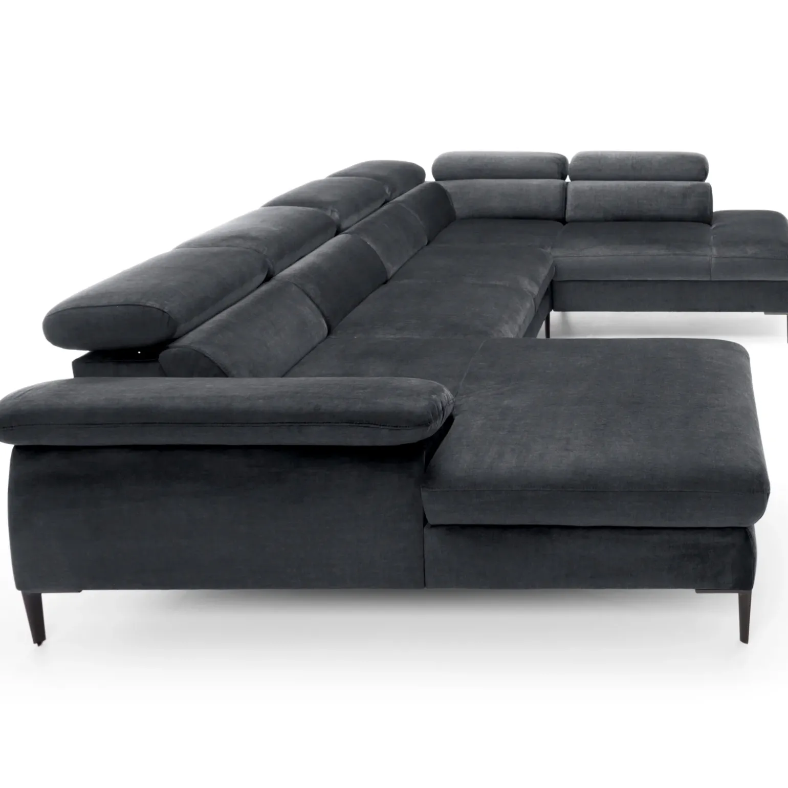 Divano letto regolabile angolare destro 5 posti 353x214cm tessuto grigio scuro Calmora