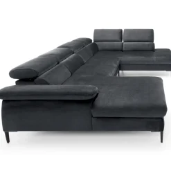 Divano letto regolabile angolare destro 5 posti 353x214cm tessuto grigio scuro Calmora