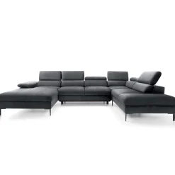 Divano letto regolabile angolare destro 5 posti 353x214cm tessuto grigio scuro Calmora