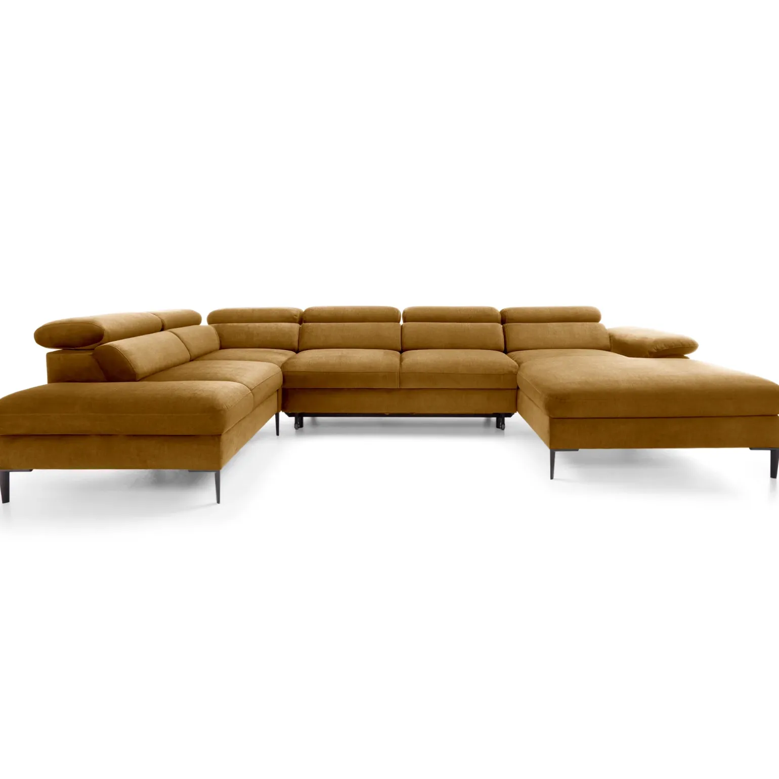 Divano letto regolabile angolare sinistro 5 posti 353x214cm tessuto giallo senape Calmora