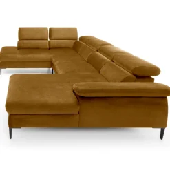 Divano letto regolabile angolare sinistro 5 posti 353x214cm tessuto giallo senape Calmora