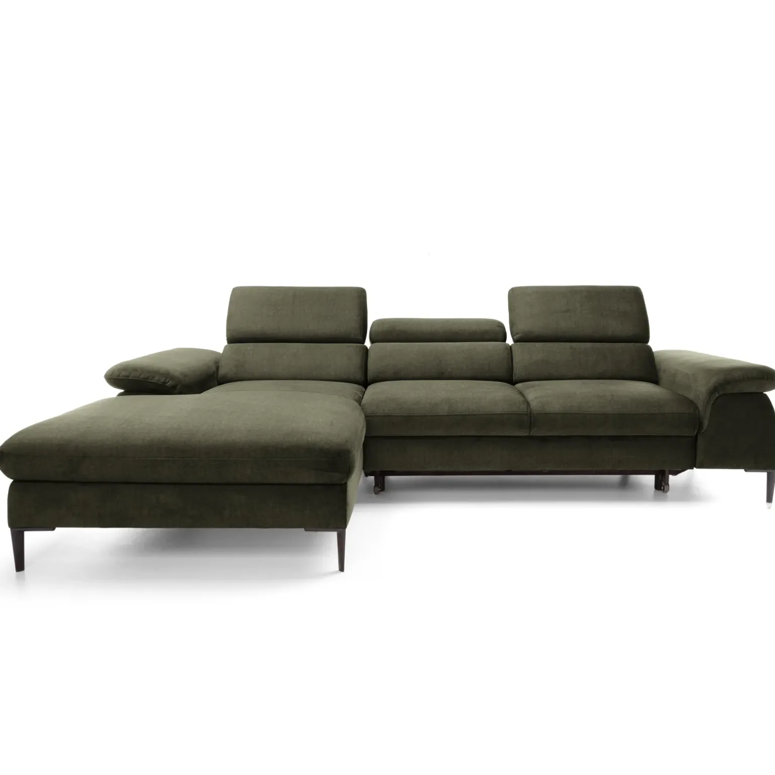 Divano letto regolabile angolare sinistra 4 posti 288x182cm tessuto verde oliva Loungey