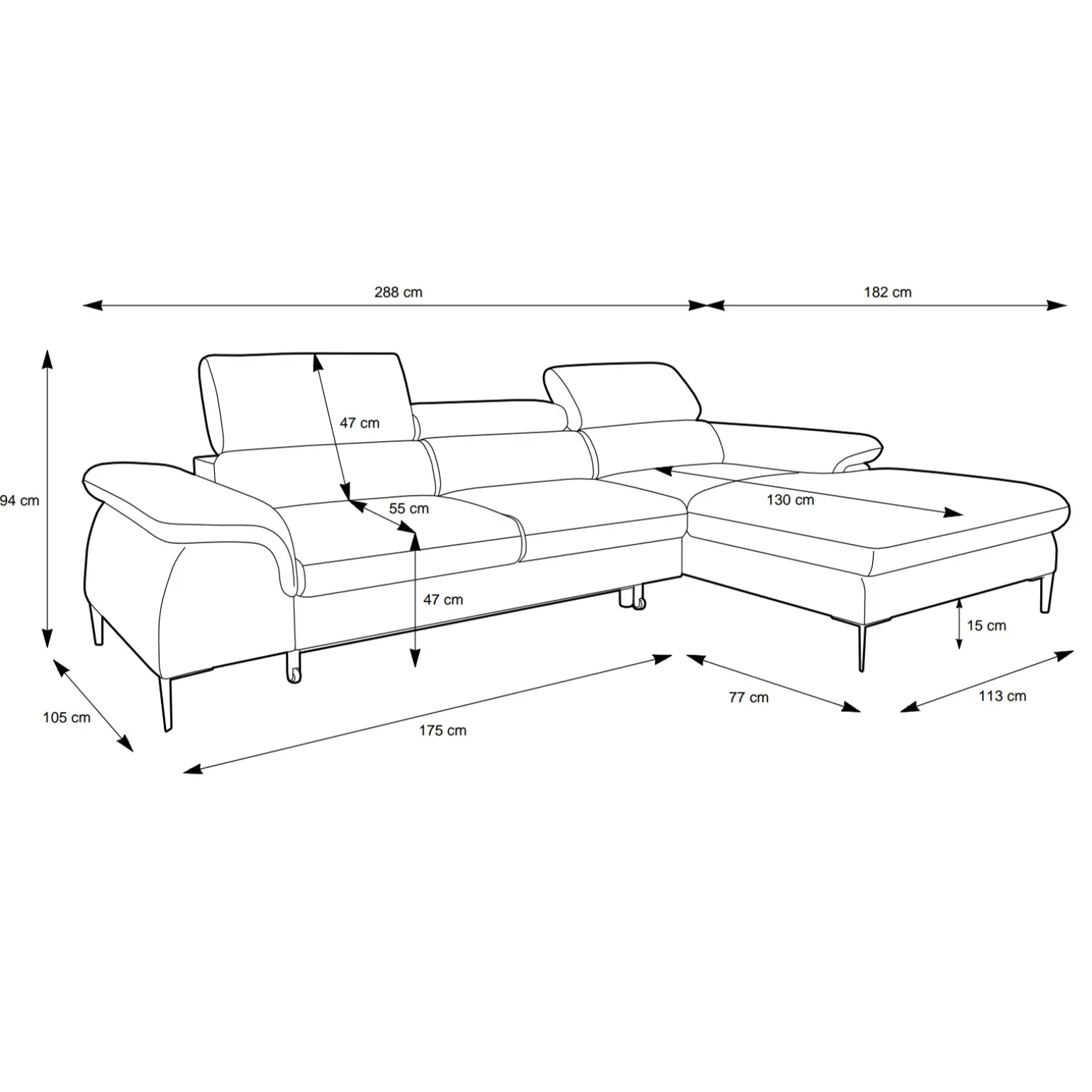 Divano letto regolabile angolare sinistra 4 posti 288x182cm tessuto grigio chiaro Loungey