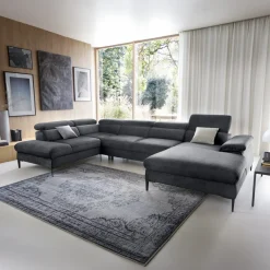 Divano letto regolabile angolare sinistro 5 posti 353x214cm tessuto grigio scuro Calmora