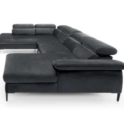 Divano letto regolabile angolare sinistro 5 posti 353x214cm tessuto grigio scuro Calmora