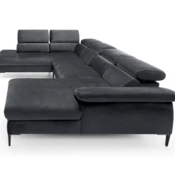 Divano letto regolabile angolare sinistro 5 posti 353x214cm tessuto grigio scuro Calmora