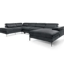 Divano letto regolabile angolare sinistro 5 posti 353x214cm tessuto grigio scuro Calmora