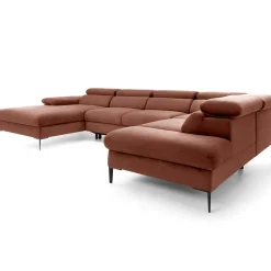 Divano letto regolabile angolare destro 5 posti 353x214cm tessuto arancio corallo Calmora