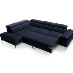 Divano letto regolabile angolare sinistra 5 posti 280x214cm tessuto blu Snuggity